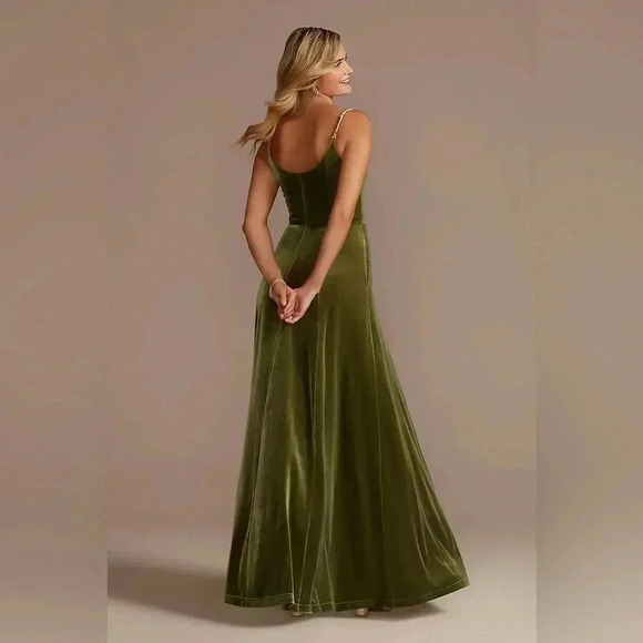 DB Studio Celebrate Green Velvet Front Slit Cowl Neck Gown Maxi  Dress - Picture 6 of 6